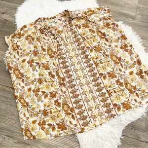 LOFT Autumn Leaf Block Print Blouse Top Viscose Fall Casual Teacher Outfit